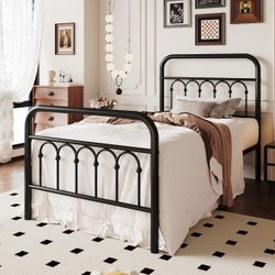 SHA CERLIN Twin Size Metal Platform Bed Frame with Headboard, Black