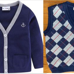 2 Items: Toddler Boys Cute Cardigan Jacket V-Neck Embroidered & Vest Casual - 24Months