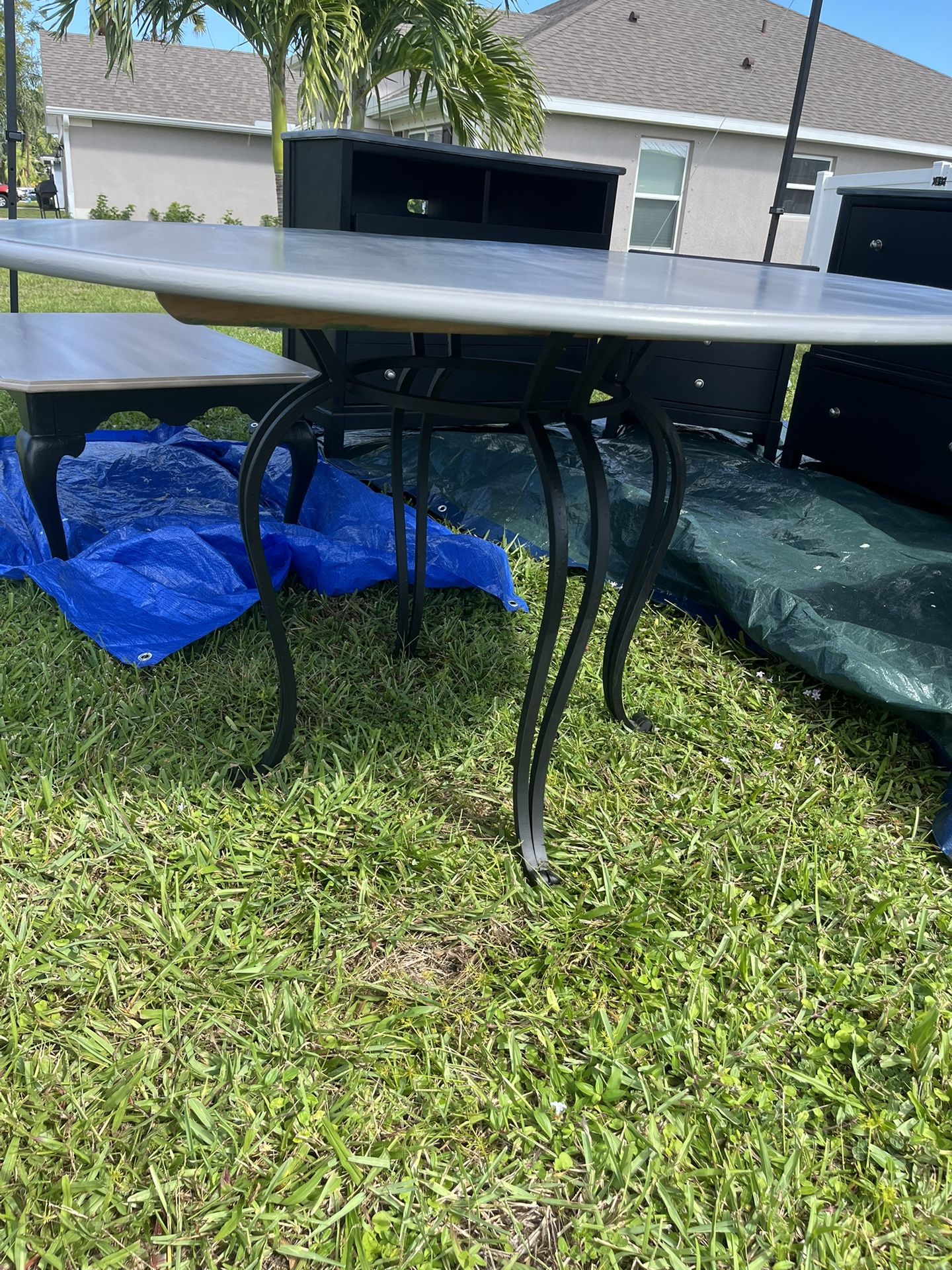 Grey Wood And Wrought Iron Table Will take offers need gone today 