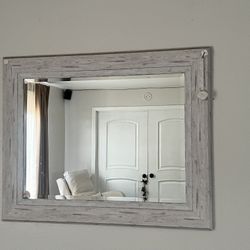 Large Rustic White Wash Wood Frame Wall Mirror