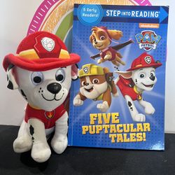 PAW PATROL MARSHAL 7 INCH SOFT PLUSH WITH “ FIVE PUPTACULAR  TALES “ BOOK! CUTE SET