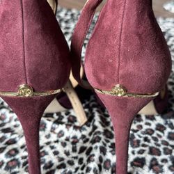 Micheal Kors Burgundy and Gold Velvet Slingback Pumps