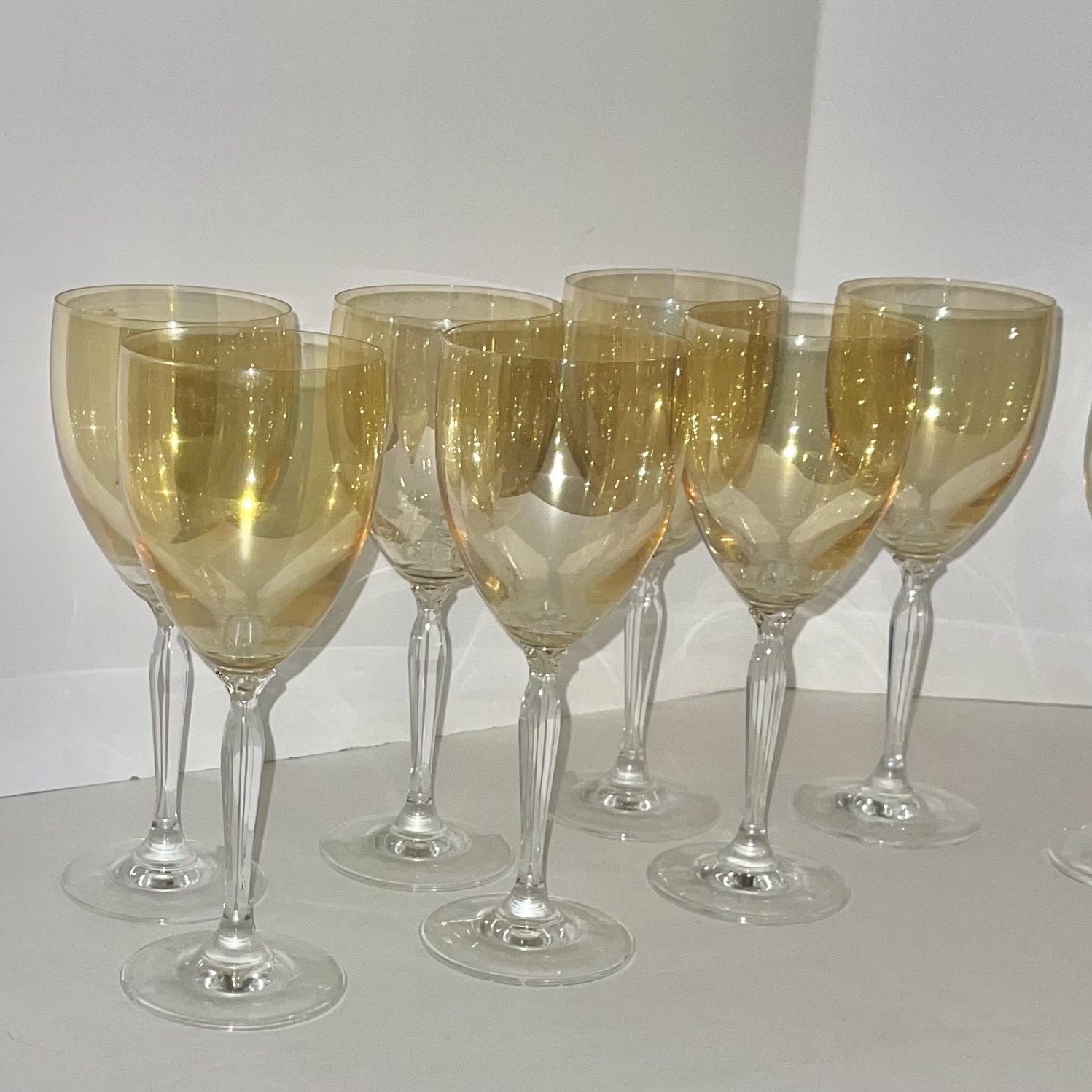 Pier 1 Amber Gold Wine Goblet Glasses Set Of 7 Plus 1