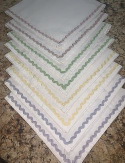 C Penney Home Collection 100% Cotton White On Tape Embroidery set of 8 Napkins.