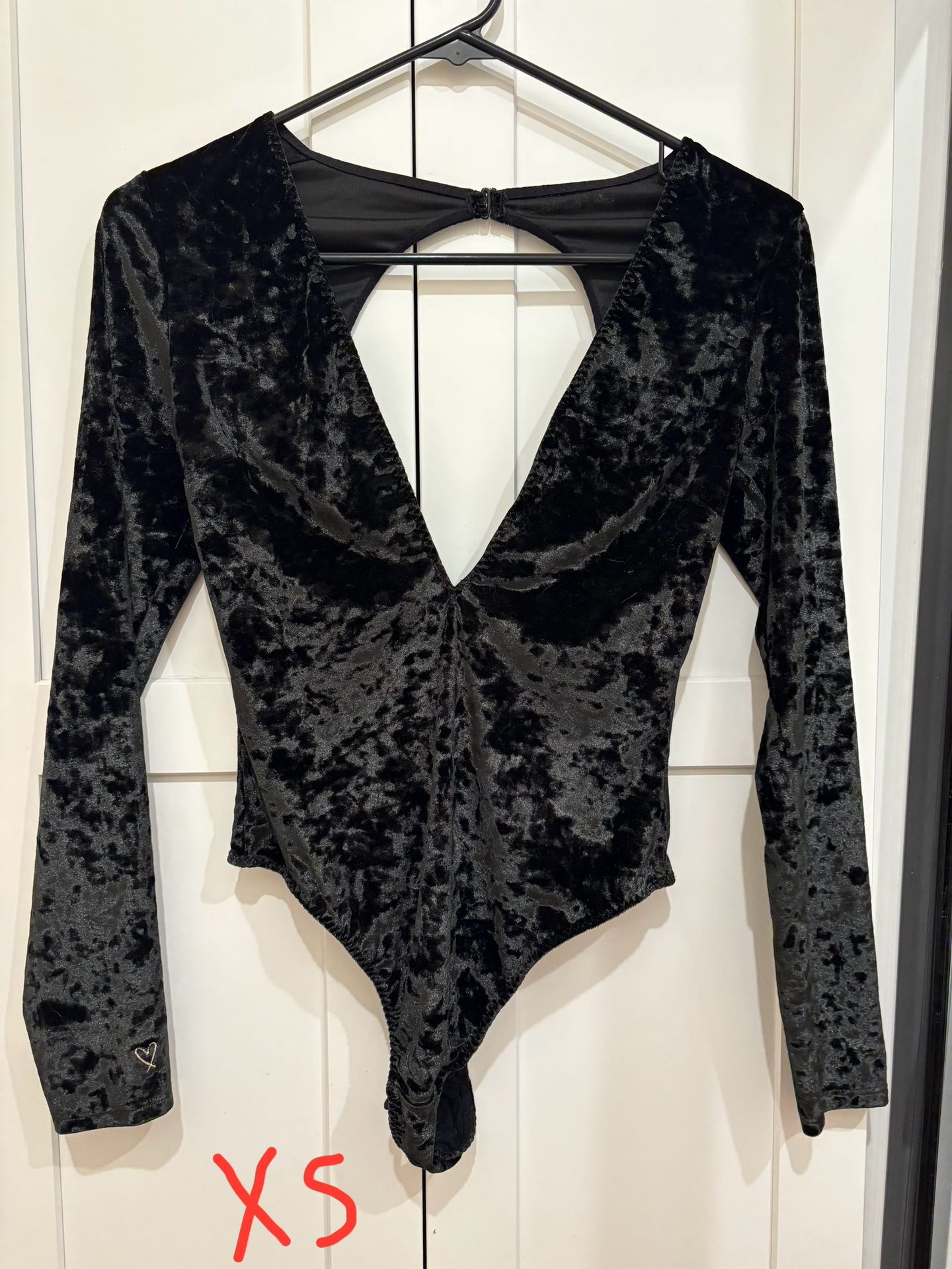 Victoria's Secret Black Velvet Long Sleeve Plunge Bodysuit
