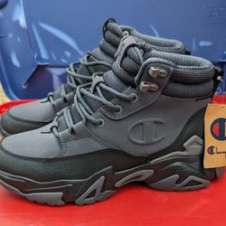 Brand NEW CHAMPION Bromad C-Lock Leather Hiking Boots Size 7Y Gray & Black
