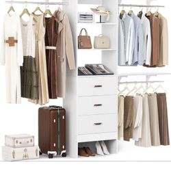 Closet System, 96 x 75 inch Walk-in Wardrobe Organizer, White Storage Unit with 3 Drawers $180