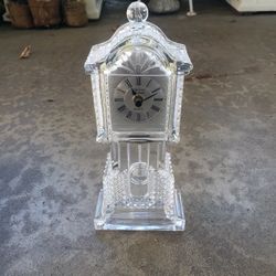 Vintage Crystal Glass Mantel Or Desktop Grandfather Clock