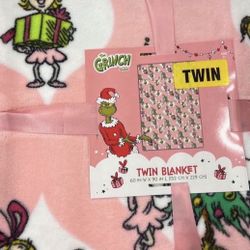 NEW DR. SEUSS THE GRINCH PINK TWIN BLANKET