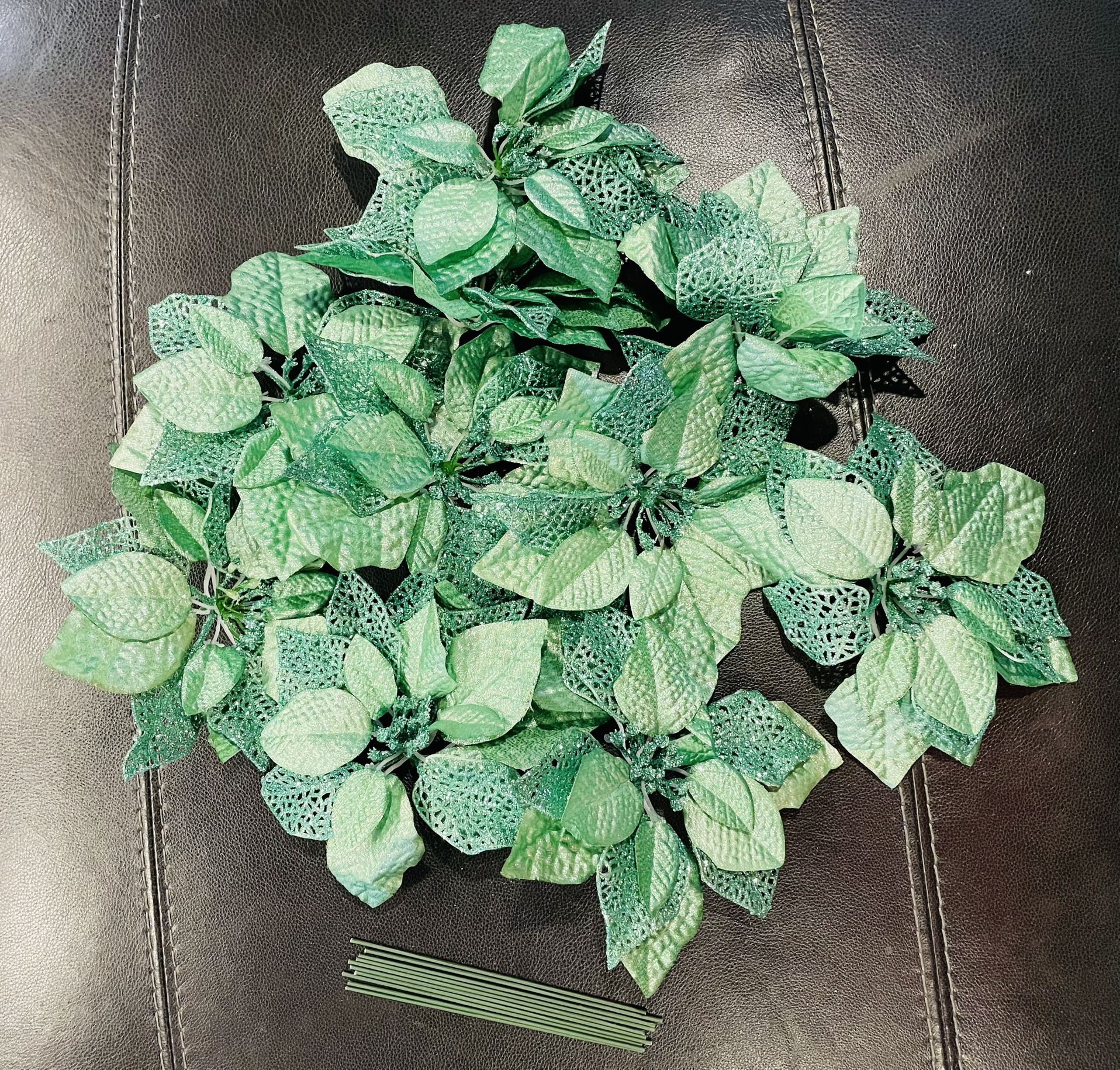 10 Packs Pointsettia Artificial Flowers Christmas Decorations. Mint Green.