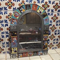 Talavera Día de los Muertos Wedding Arch Mirror – 14” x 20” Mexican Folk Art