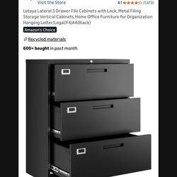 Letaya Lateral 3 Drawer File Cabinets with Lock, Metal Filing Storage Vertical Cabinets