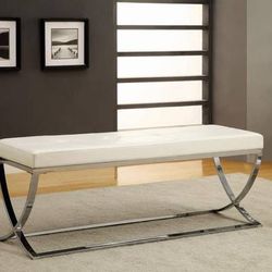 White Leatherette Padded Accent Bench! Lowest Prices Ever!