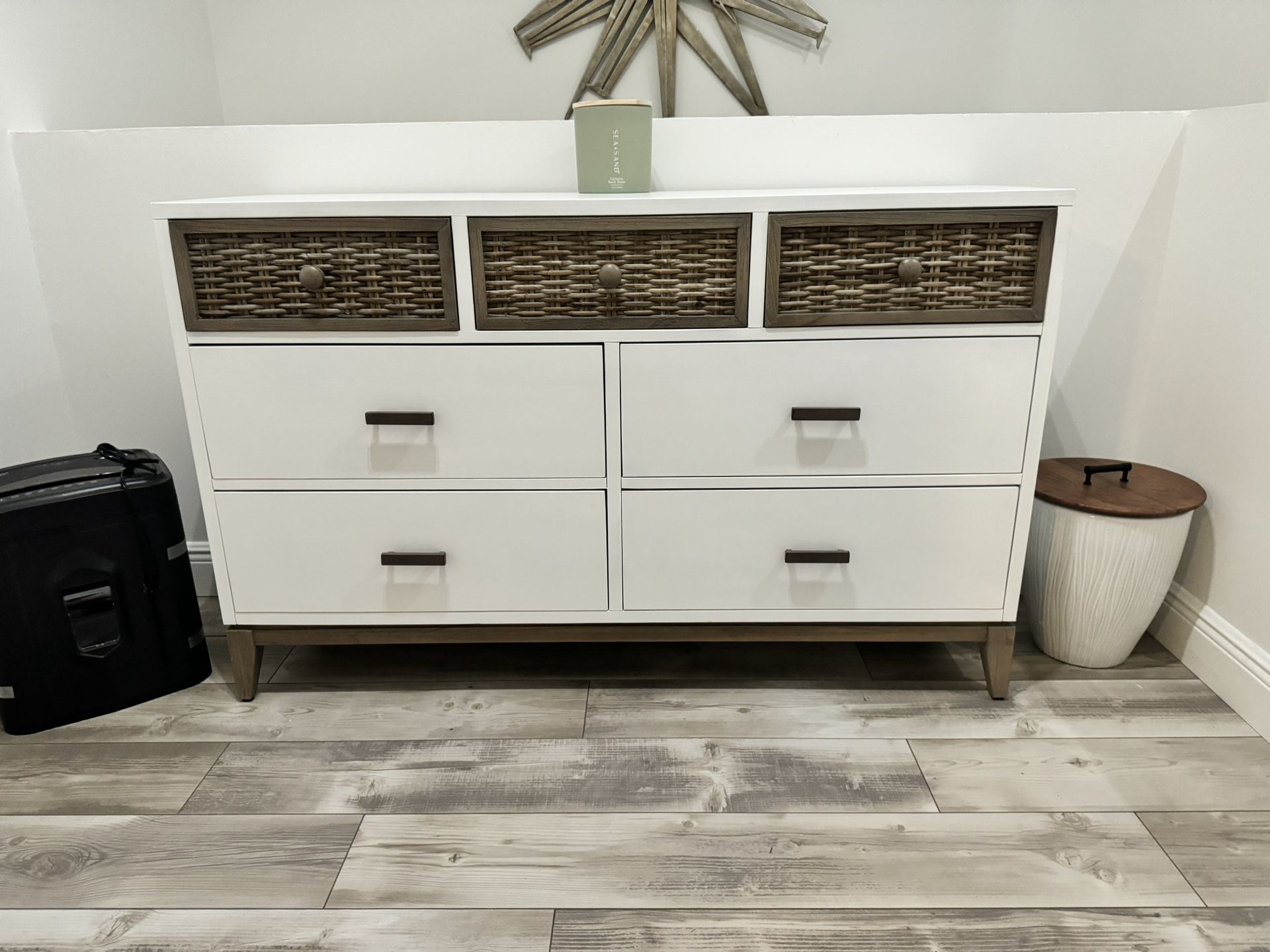 White Wood And Wicker Dresser