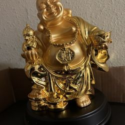 Feng Shui Laughing Buddha Handicraft Idol Figurine GOLD Statue Chinese 