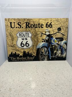 America's Route 66 The Mother Road Chicago to Santa Monica Motorcycle Metal Sign
