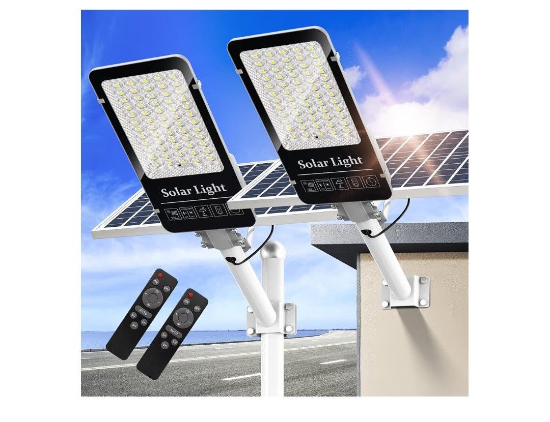 💡 OKPRO 10000W Solar Street Lights (2-Pack) – BRAND NEW, Never Used – With Solar Panels & Remotes