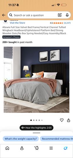 Bed frame velvet full/queen
