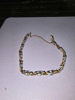 14 Gold-Tone Crystal Link Bracelet with Safety Chain