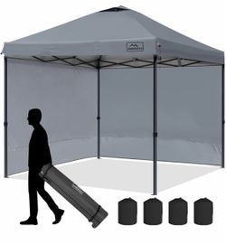 10x10 Pop Up Canopy Tent With 2 Sidewalls, Portable Outdoor Sun Shade, Grey