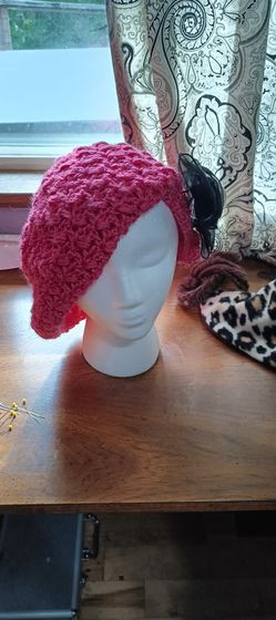 Hot Pink Crochet Slouchy Hat With Flower Pin