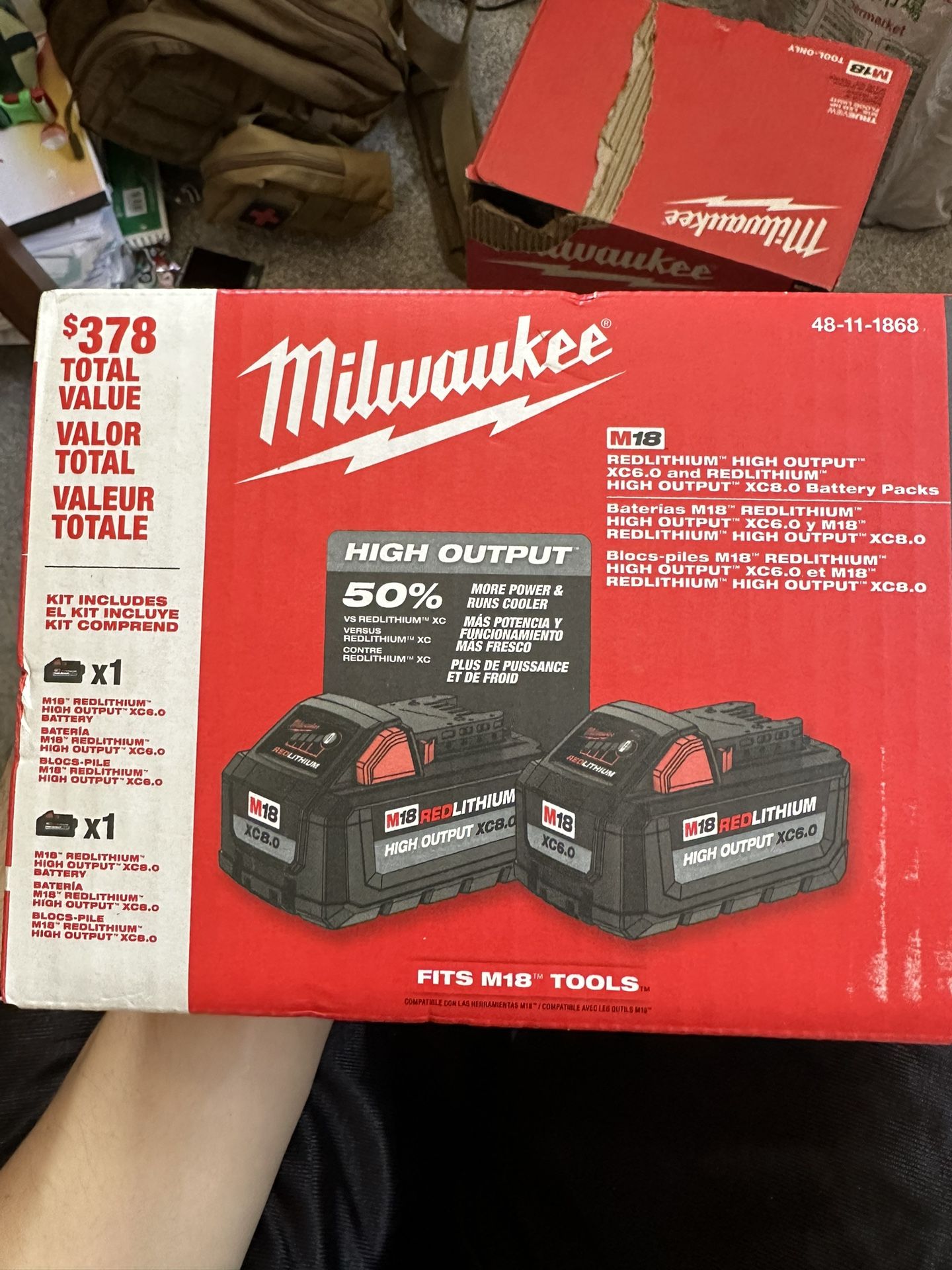 Milwaukee 48-11-1868 M18 18V High Output XC 8.0 w/ XC 6.0 Battery - 2 Pack