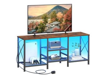 TV Stand with LED Lights for 55 Inch TV, Entertainment Center with 3-Tier
