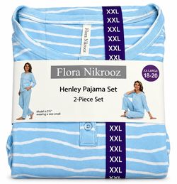 Flora Nikrooz Women Pajama Set Henley Blue XXL T91263 NWT