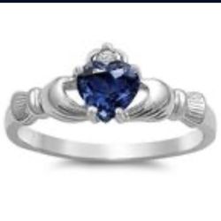 Sapphire Claddagh Ring- Sterling, Size 5