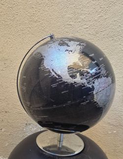 Black World Globe with Silver Stand