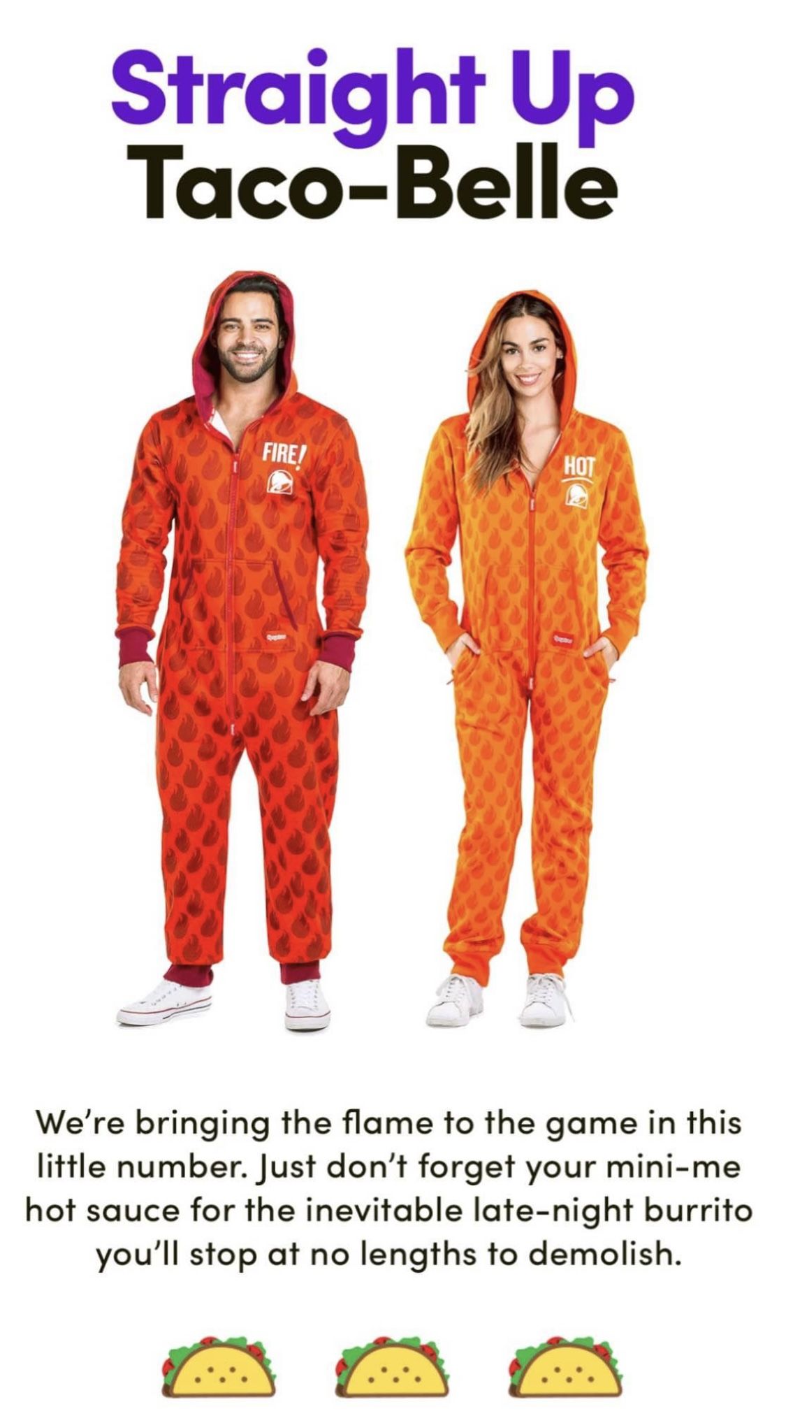 Halloween Couple’s Costume: Tipsy Elves x Taco Bell Fire & Hot Onesies - Small