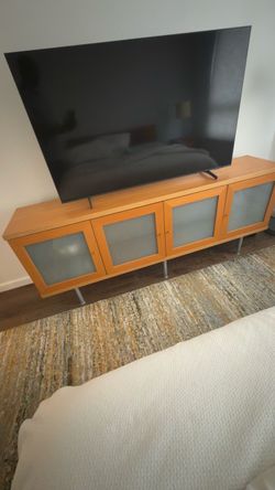Wood TV Stand with Frosted Glass Doors