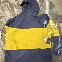 GAP Palace Colorblock Hooded Windbreaker Jacket Navy Yellow 1/4 Zip M