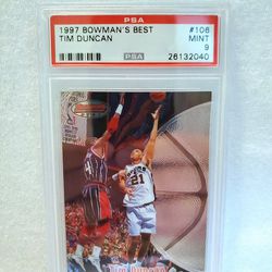 1997 Bowman’s Best Tim Duncan #106 Rookie PSA Mint 9 Rookie Card RC For Sale 