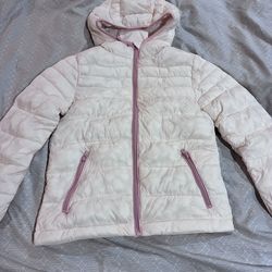 Urban Republic Girls Size 10/12 Cream Puffer Coat Pink Trim