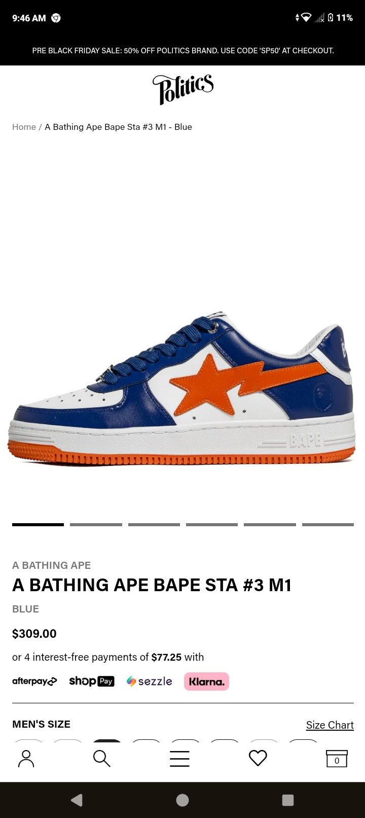 7.5 BAPE Men's White and Blue Sneakers