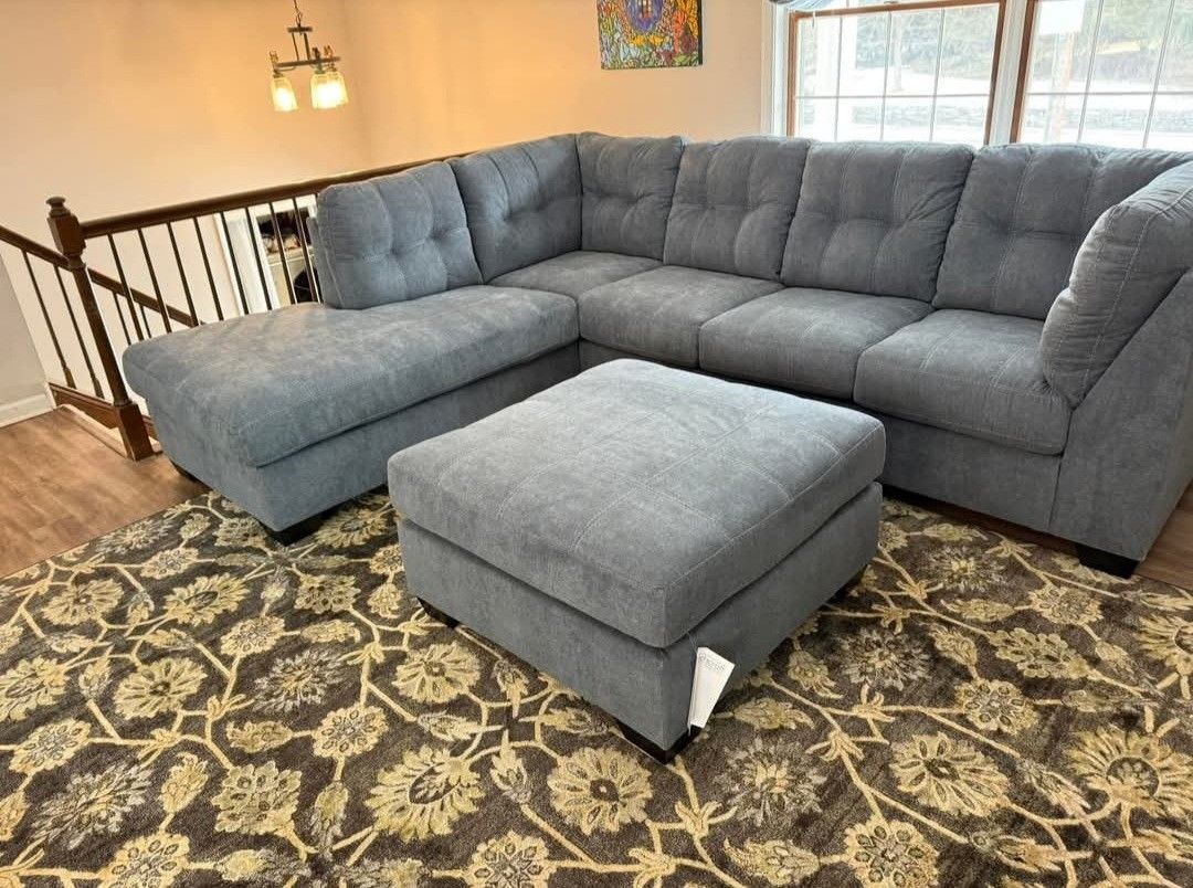 AP🎉 Denim Color, 2-Piece Sleeper Sectional with Chaise// Fast Delivery & Financing