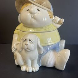 1978 RARE!! Fitz &  Floyd “Runaway Boy With His Dog” Ceramic Cookie Jar