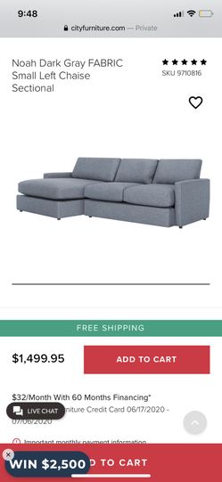 City Furniture Noah Dark Grey Small Left Chaise Sectional