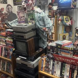 VHS , DVDs, Records ,tvs, VCR’s 