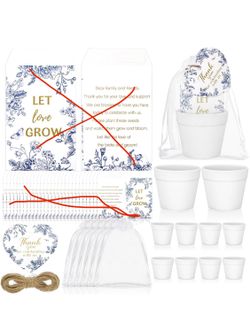24 Set Something Blue Bridal Shower Favors for Guest Let Love Grow Wedding Party Supplies, Seed Not Included, Seed Packets, Flowerpot, Cards,