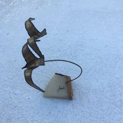 Copper Birds in Flight On Stone Base Statue