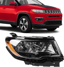 FIONE for Jeep Compass Headlight Assembly Replacement 2017 2018 2019 2020 2021 Halogen Headlamps Right Passenger Side 6AE CH DOT Certifi