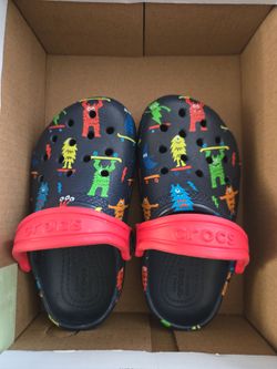 Navy Monster Print Crocs 8c