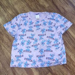 Disney's Stitch Girl size Large Short Sleeve Purple all over Print Sketch T-shir