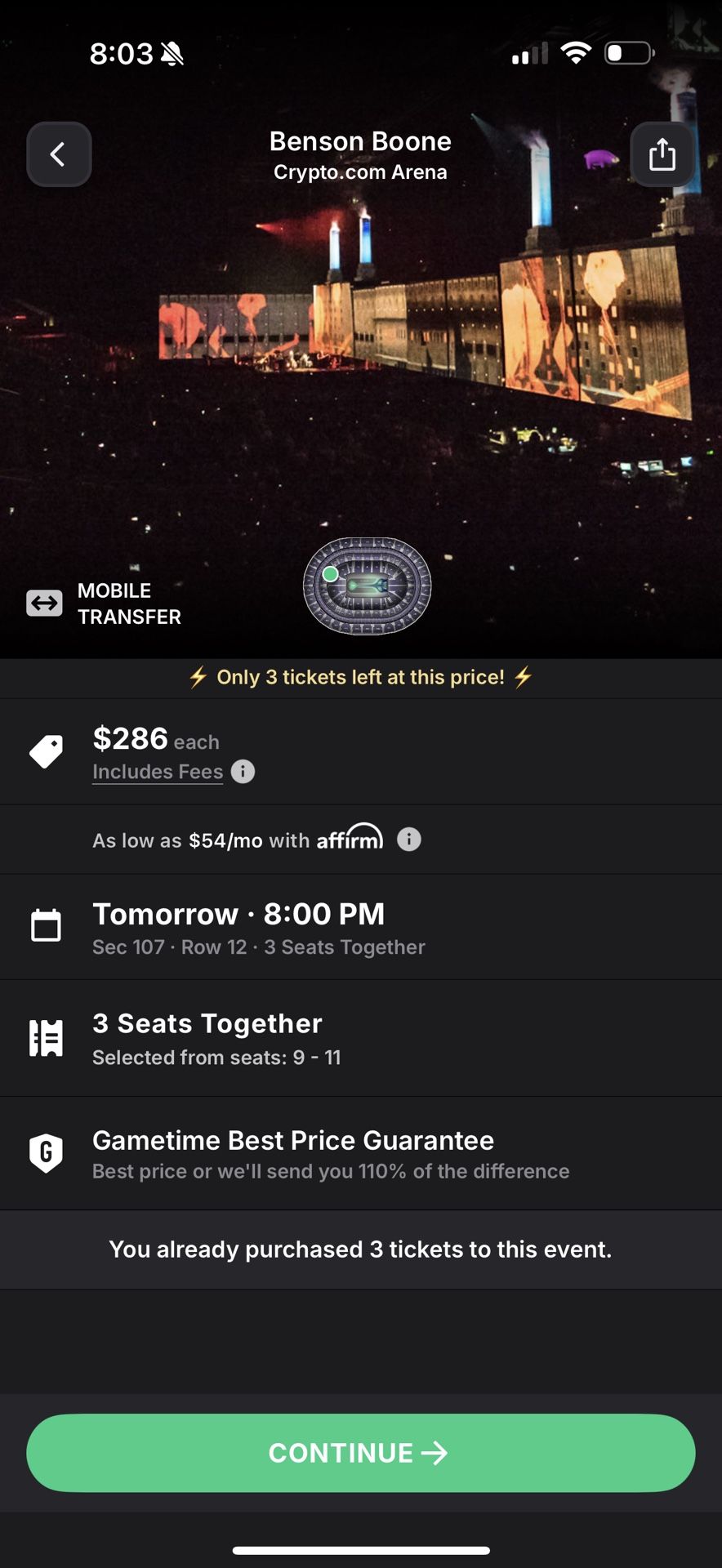 3 Tickets To Benson Boone Concert 9/30 At Crypto
