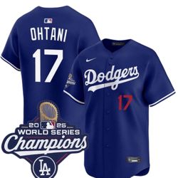 LOS ANGELES DODGERS SHOHEI OHTANI STITCHED JERSEY W/2025 CHAMPIONS PATCH SMALL UP TO 6XL