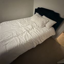 Queen Bed Frame (Teal Velvet Upholstered Frame) & Zinus Memory Foam Mattress