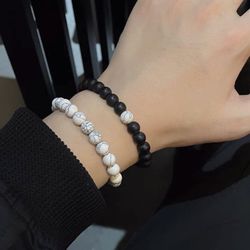 2-piece set of frosted stone pine stone beaded bracelet men's bracelet women's niche design sense couple bracelet accessories new