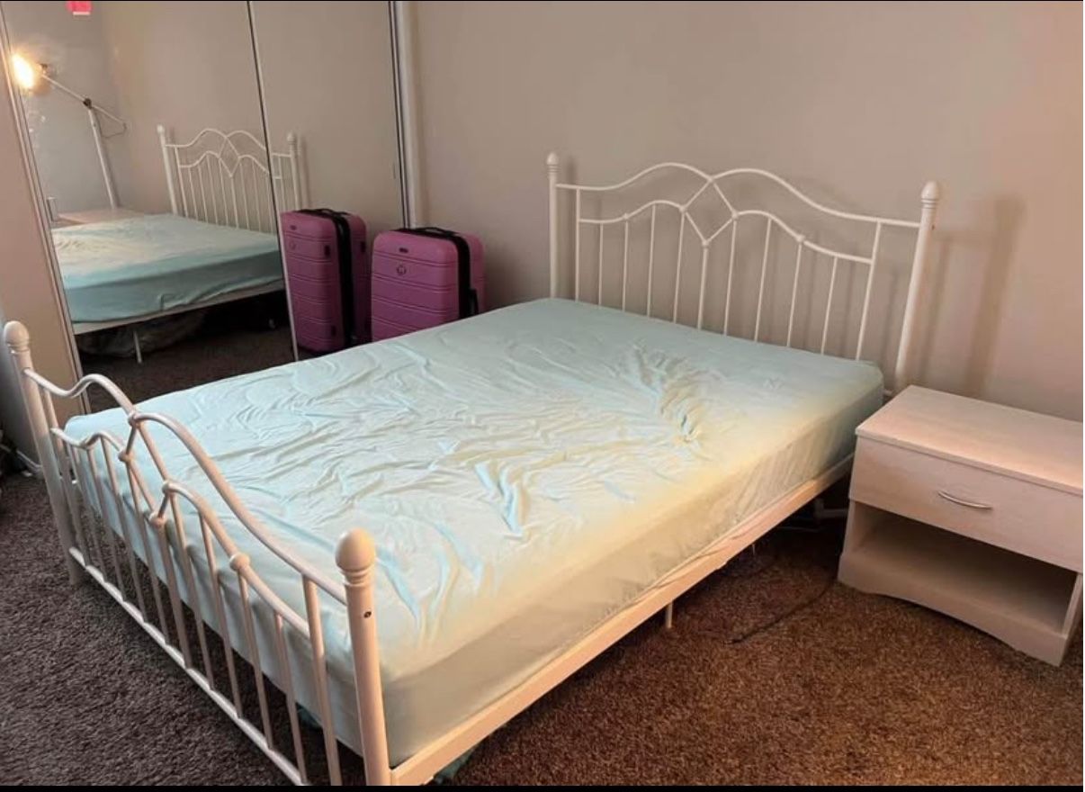 queen metal white bed frame
